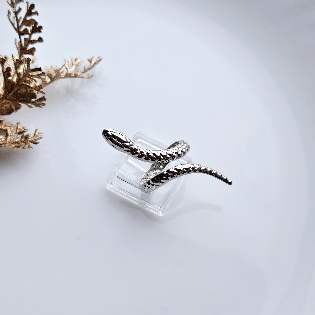 Sidabro spalvos gyvatės žiedas